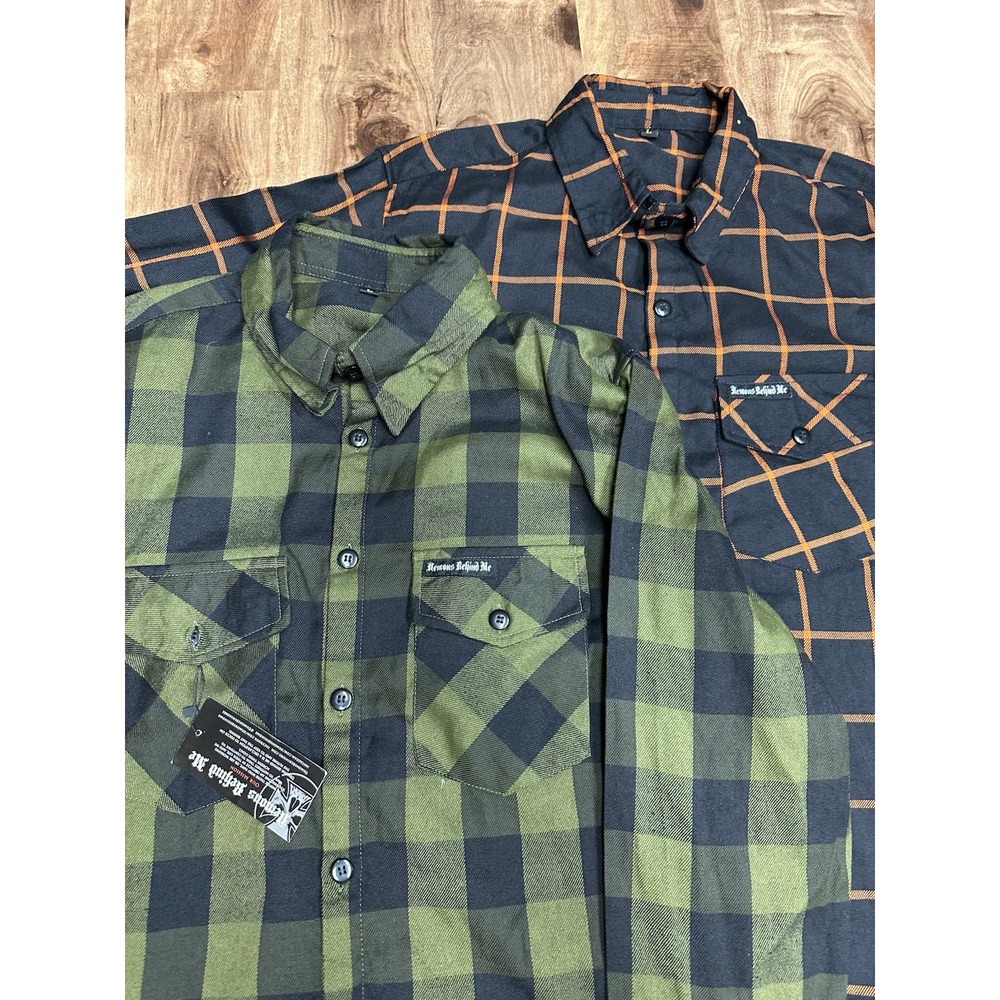 Bundle Of 2 Demons Behind Me Black and Orange Button Down Flannel Large
